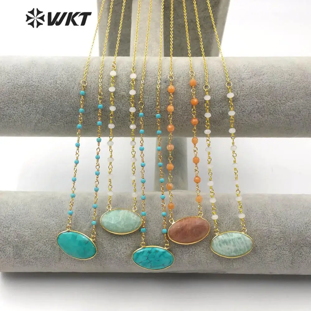 

WT-N1168 WKT Optional Multiple Colors Dainty Stones Pendant Necklace Fashion Necklace Jewelry 18 Inch +2 Inch Extend Chain