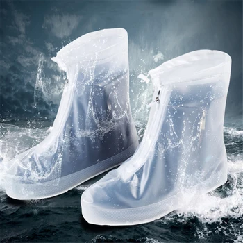 

1Pair Waterproof Protector Shoes Boot Cover Unisex Zipper Rain Shoe Covers High-Top Anti-Slip Rain Shoes Cases Latex Shoe Cover