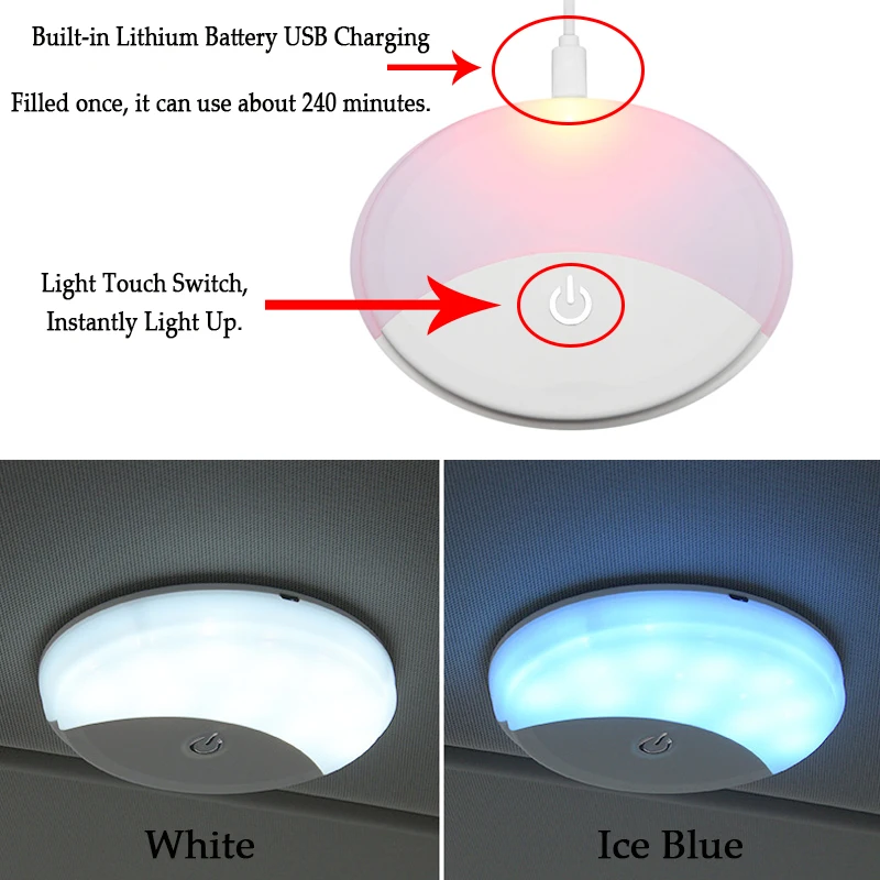 Универсальный светодиодный свет салона автомобиля белый лед синий автоматическая лампа для чтения для багажника USB Перезаряжаемый автомобиль ночные огни использовать портативный