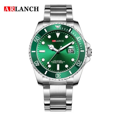 Новые модные ARLANCH Мужские кварцевые часы из нержавеющей стали водонепроницаемые светящиеся часы Relogio Masculino - Цвет: silver green