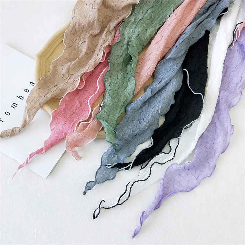 Pleated Embossed Solid Color Cotton Diamond Scarf Female Spring  Summer Soft Versatile Korea 150*30cm Decorative Small Shawl E41
