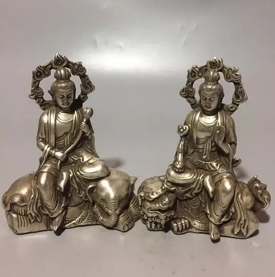 

A Pair Chinese Bronze Carved Manjusri Bodhisattva Riding Dragon And Riding Tiger Exorcism Fengshui Home Decoration Buddha Statue