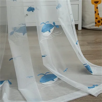 

Blue Whale Curtains Embroidered Children Curtains Sheer Kid's Curtains for Living Room Bedroom Baby Room Tulle White Voile 414#4