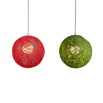 

2pcs Bamboo, Rattan and Hemp Ball Chandelier Individual Creativity Spherical Rattan Nest Lampshade - Green & Red