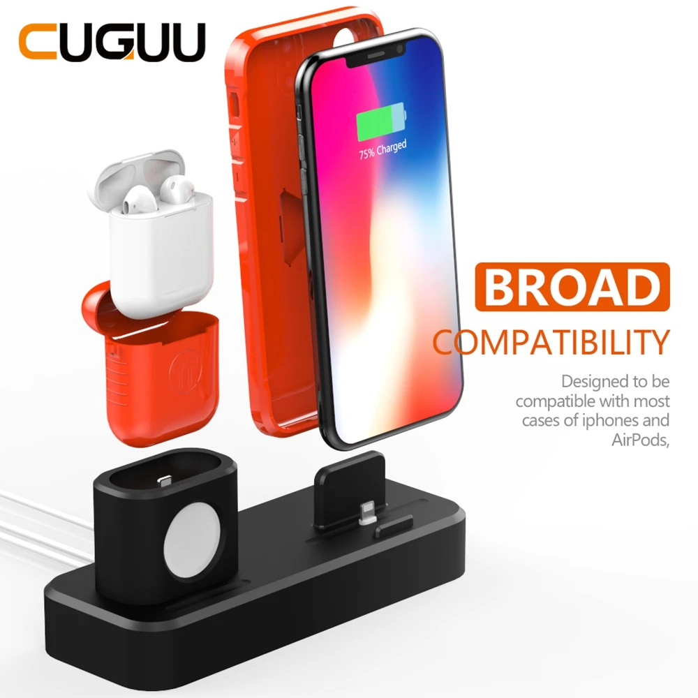 

3 in 1 Charging Dock Charger Holder For iPhone X XR XS MAX Charging Docks Silicone Docking Station For Apple Watch Airpods 2 3 4