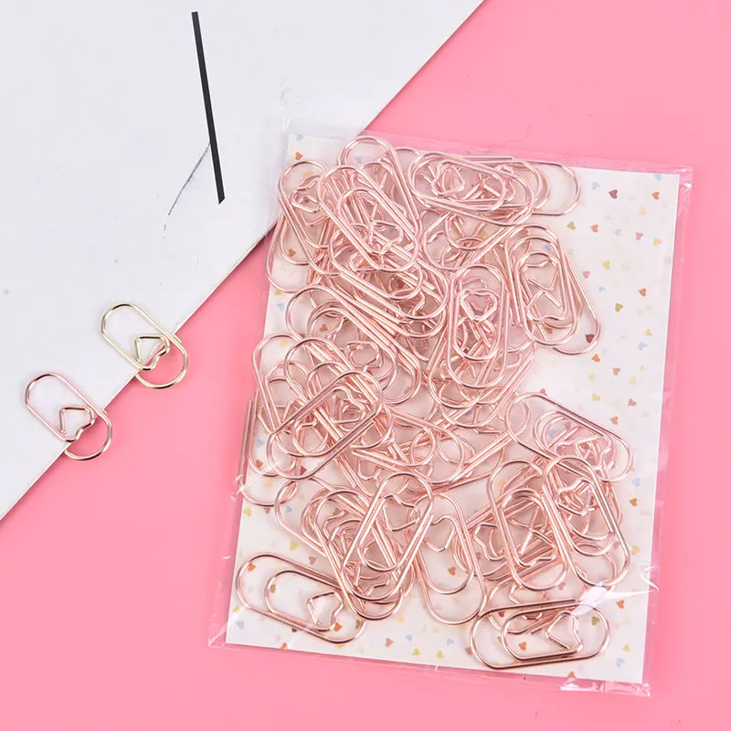 Mini Heart Gold Rose Gold Color Clip Bookmark Binder Clip Office Accessories Paper Clips Patchwork Clip 50pcs / bag