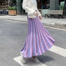 Korobov Корейская элегантная полосатая популярная цветная Лоскутная юбка с высокой талией трапециевидная повседневная трикотажная юбка винтажная длинная Faldas Mujer 79255