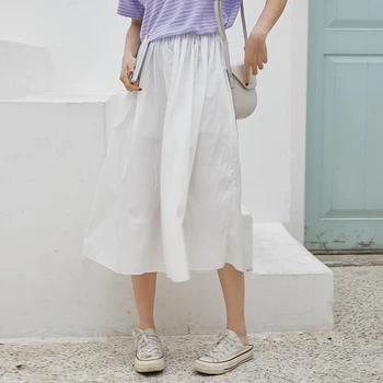 

Woman Bottoms Spring 2020 Women Long Pleated Skirt Midi Skirt Elascity Waist Casual Loose Skirt юбка женская B03509B