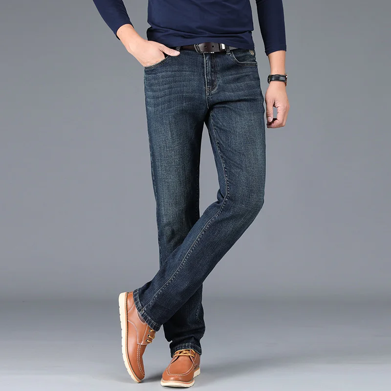 Стретчевые джинсы Для мужчин Бизнес Качественный хлопок джинсовые брюки для девочек; удобные осенние прямые модные эластичные джинсы молодых Стиль