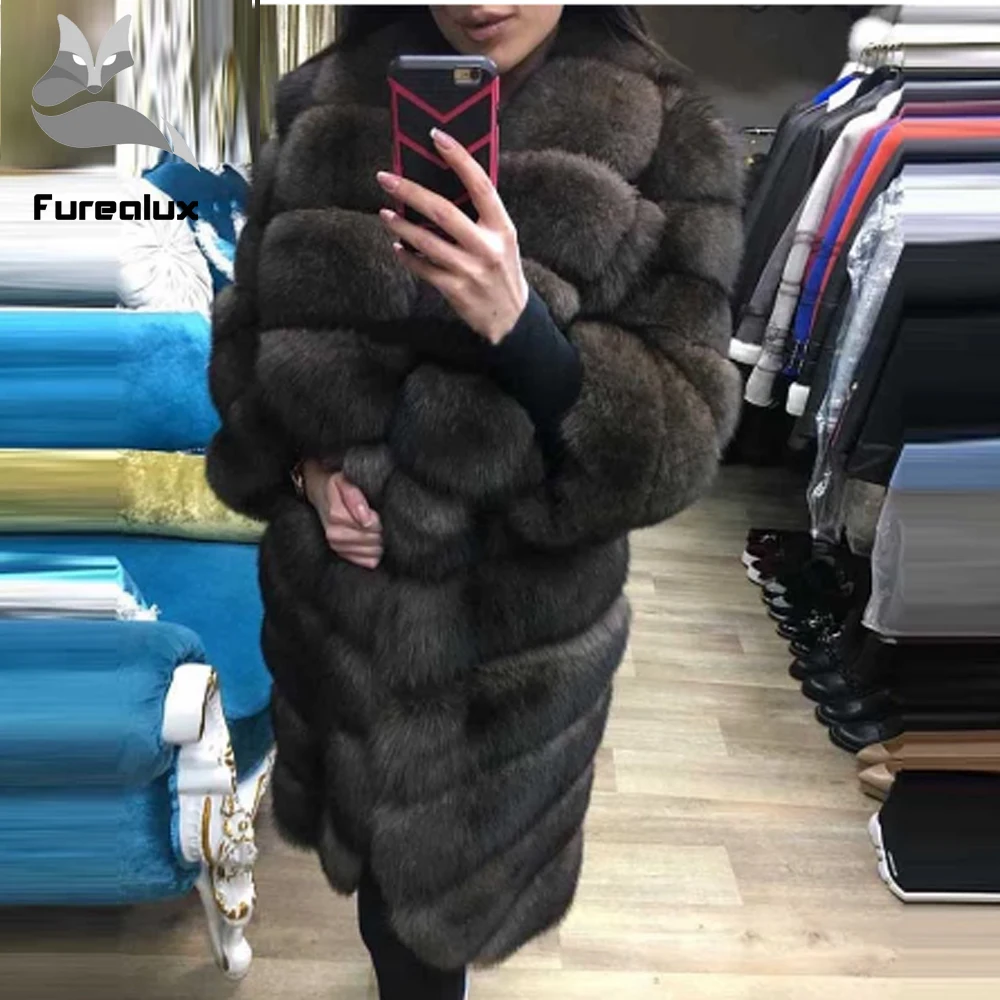 Роскошные длинные пальто из цельного натурального Лисьего меха для женщин