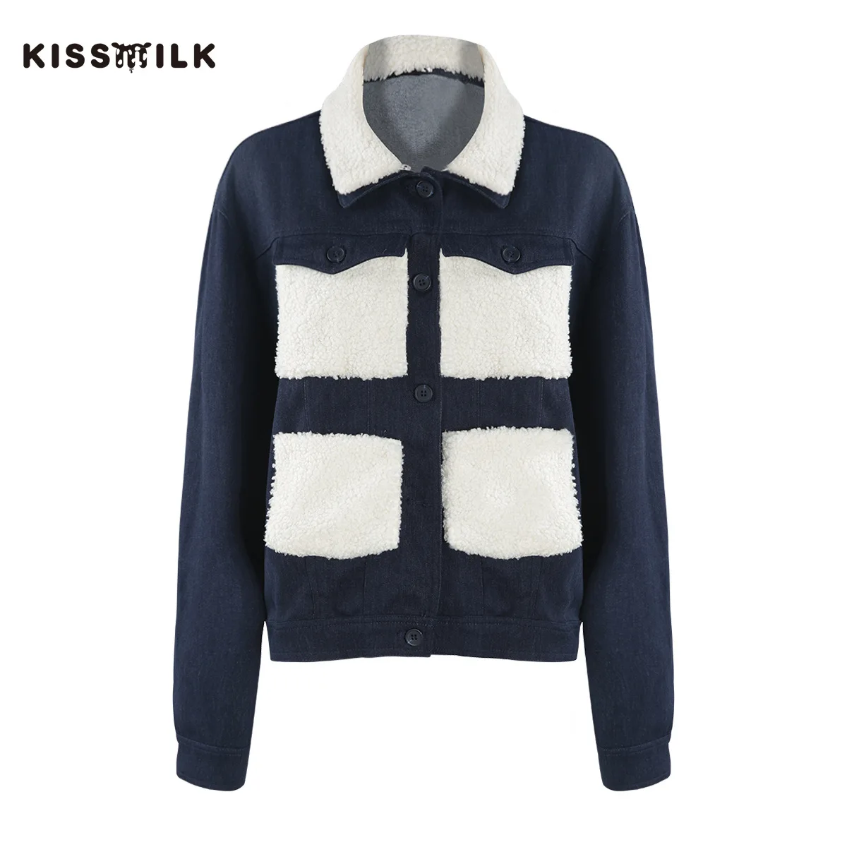 

Kisilk Europe And America Large Size White Imitation Fur Fur Collar Short Denim Jacket