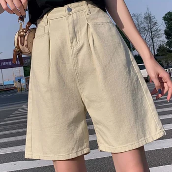 

2020 Summer Fashion Women Knee-Length Jeans Loose Denim Shorts Casual Ladies High Street Jeans Short Female Wide Leg Shorts