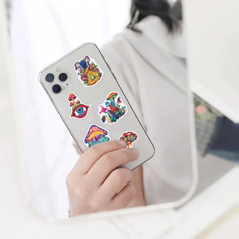 10/50/100PCS Cartoon Psychedelic Mushroom Sticker Cute Color Magic Plant Funny Anime Stickers Phone Laptop Stickers Decals