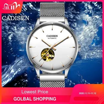 

CADISEN Luxury brand Men's Watches Stainless Steel Skeleton Mechanical Wristwatches male waterproof montre homme automatique+Box