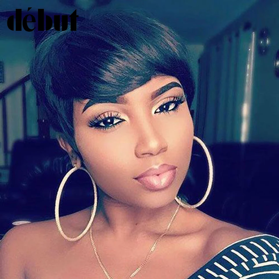 Debut Wigs For Black Women Brazilian Remy Short Straight Human