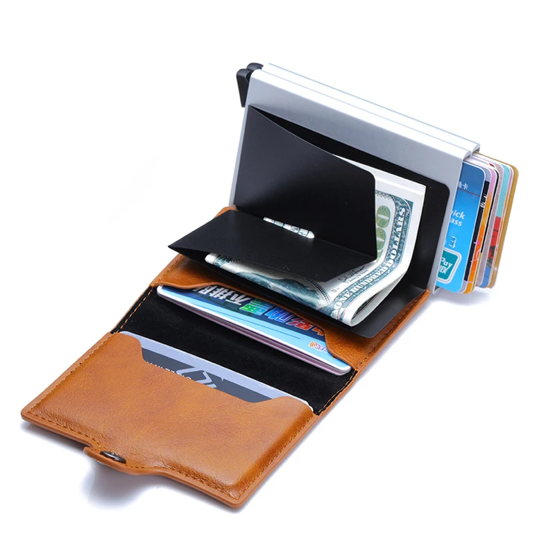 Топ RFID для мужчин кожа ID держатель кредитной карты мужской автоматический