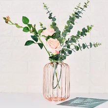 Стеклянные вазы из розового золота, металлический стеллаж, светильник, роскошный фонарь в форме цветка, цветочный горшок, ваза, домашний офис, центральный декор, современный декор