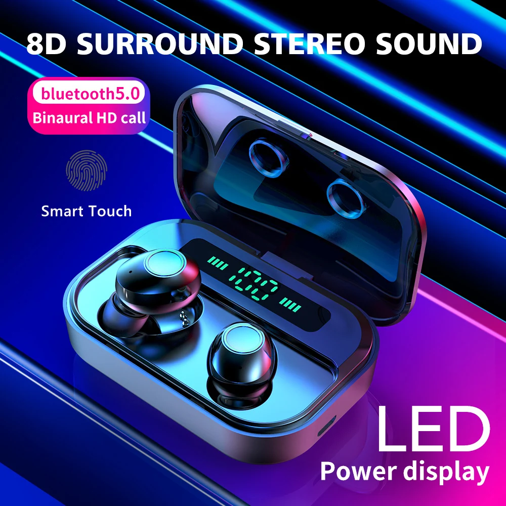 

Aimitek Touch Bluetooth 5.0 Earphones True Wireless Earbuds 8D Stereo TWS Gaming Sports Headsets 3600mAh Power Bank LED Display