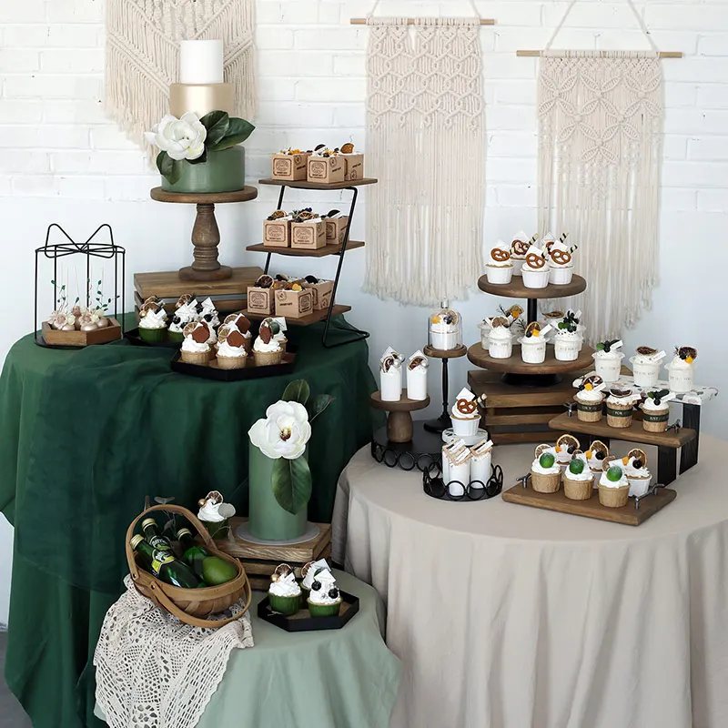 SWEETGO-Soporte de madera para Tartas, bandejas para cupcakes estilo forestal, suministros para bodas, jardín, fiesta, decoración del hogar, mesa de postres, barra de dulces - AliExpress Hogar y jardín