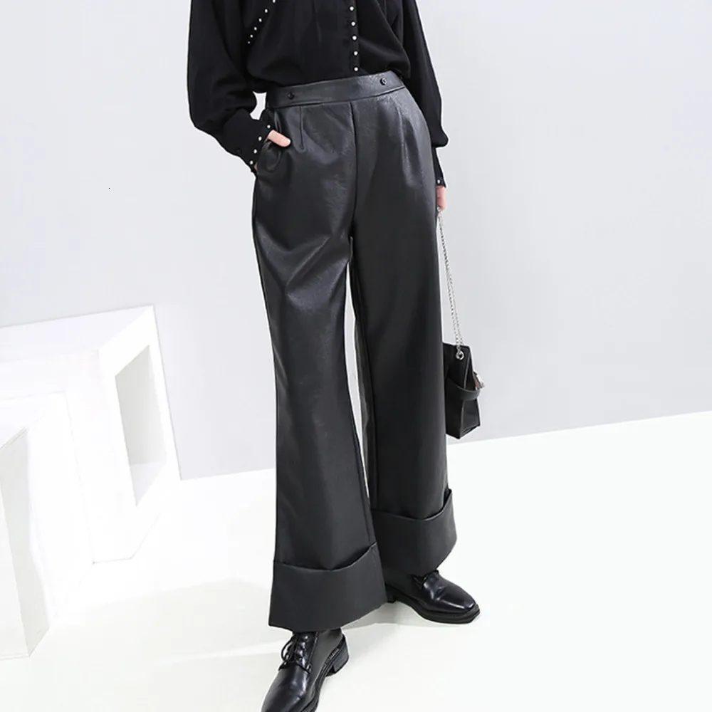 SexeMara, новинка, зимние, эластичные, с талией, сетчатые, пэтчворк, ПУ, прямые, полная длина, одноцветные, для девушек, модные, свободные штаны, CPT054