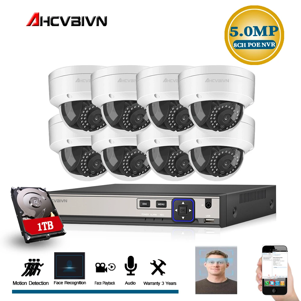 8CH DVR 8PS CAMERA Full HD 5.0MP 8-канальная система видеонаблюдения 8 шт. 5MP антивандальный Водонепроницаемый купол ip-камера POE NVR CCTV Kit HDMI P2P Email Alarm xmeye - Цвет: 8CH DVR 8PS CAMERA