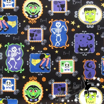 

150cm Wide Cotton Fabric Black Skeleton Printed Halloween Decoration Cotton Fabrics for Sewing Quilting Cloth Dress Accessories