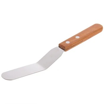 

Spatula With Wood Handle Bending Cream Butter Smooth Flat Scraper Blade Angle 4-inch