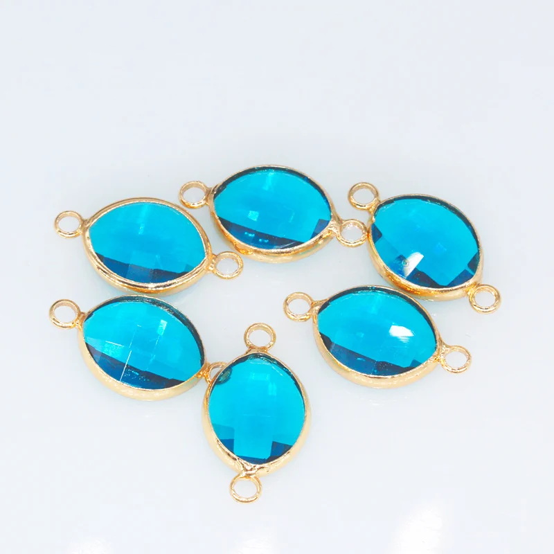 capri blue 12p10x14 мм в форме листа, граненые стеклянные подвески в рамке, подвески с кристаллами, соединитель, ожерелье, серьги, украшение для изготовления ювелирных изделий, бусины с 2 петлями - Цвет: capri blue
