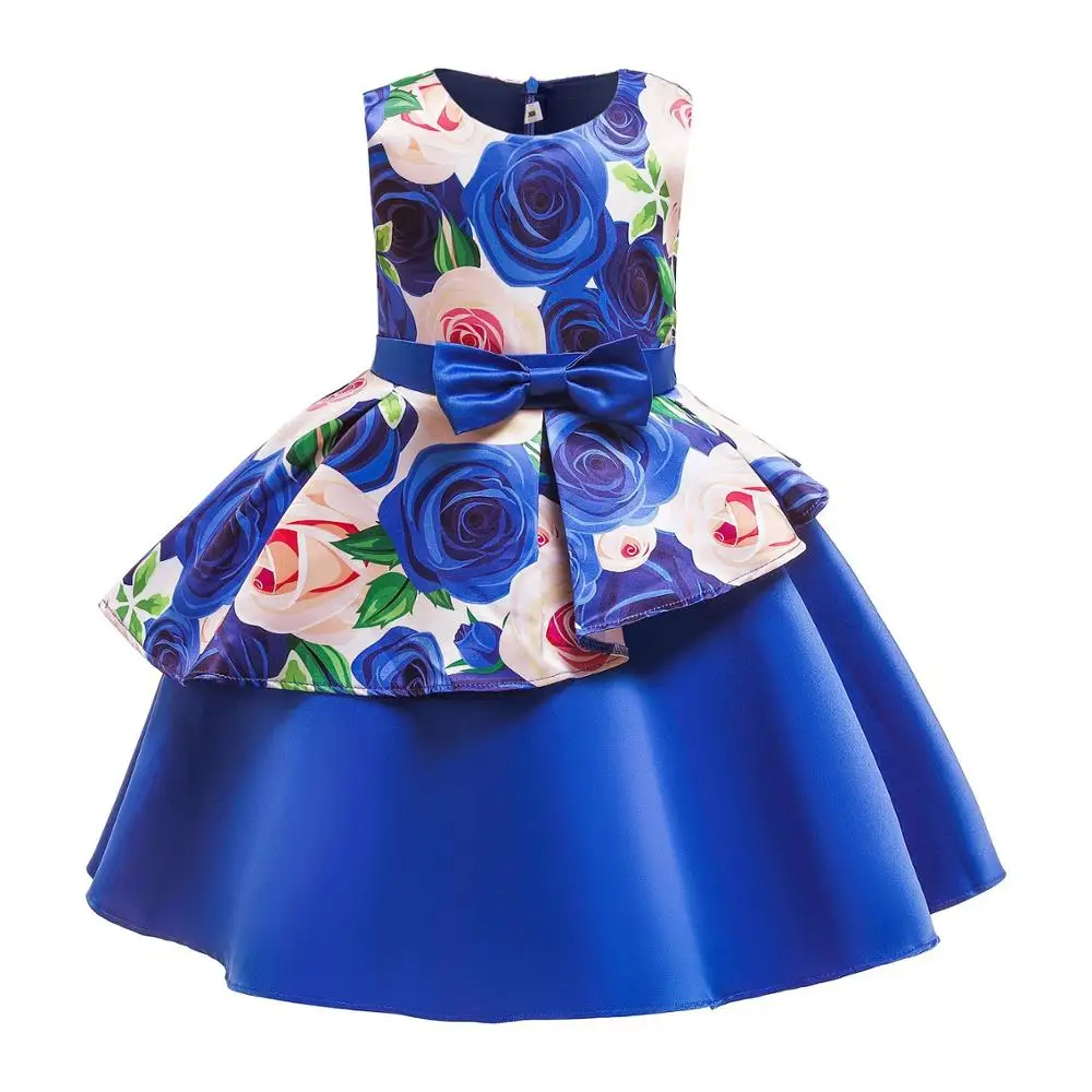 2586 blue flower ; ; платье с бантом и цветами на одно плечо для девочек летнее платье в полоску для больших девочек праздничная одежда на День святого Валентина - Цвет: 2586 blue flower