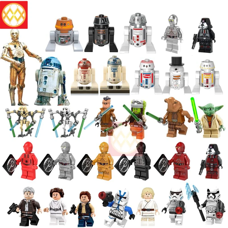 

C3PO R2D2 R5-D4 Robot Yoda Action Bricks Luke Han Solo Darth Vader Princess Liea blocks Building Blocks children collection Toys