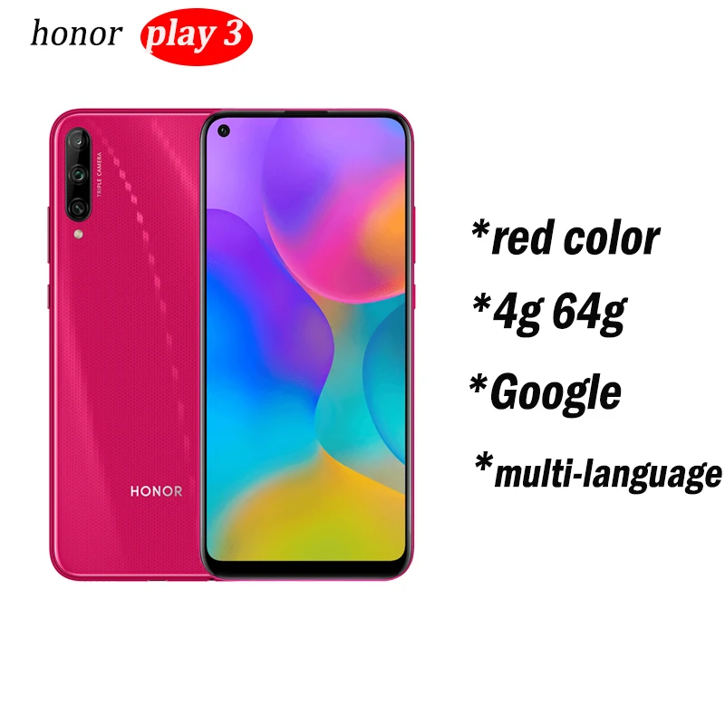 Honor play 3 смартфон 4000 мАч батарея Kirin 710F 48MP камера Android 9,0 6,3" ips 1560X720 - Цвет: 4g64g red