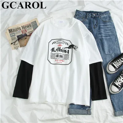 Black Sleeve GCAROL/Новинка, женская рубашка из 2 предметов, с открытыми плечами, оверсайз, осенне-зимняя нижняя рубашка, базовые Топы с рисунком, разноцветный пуловер - Цвет: Black Sleeve