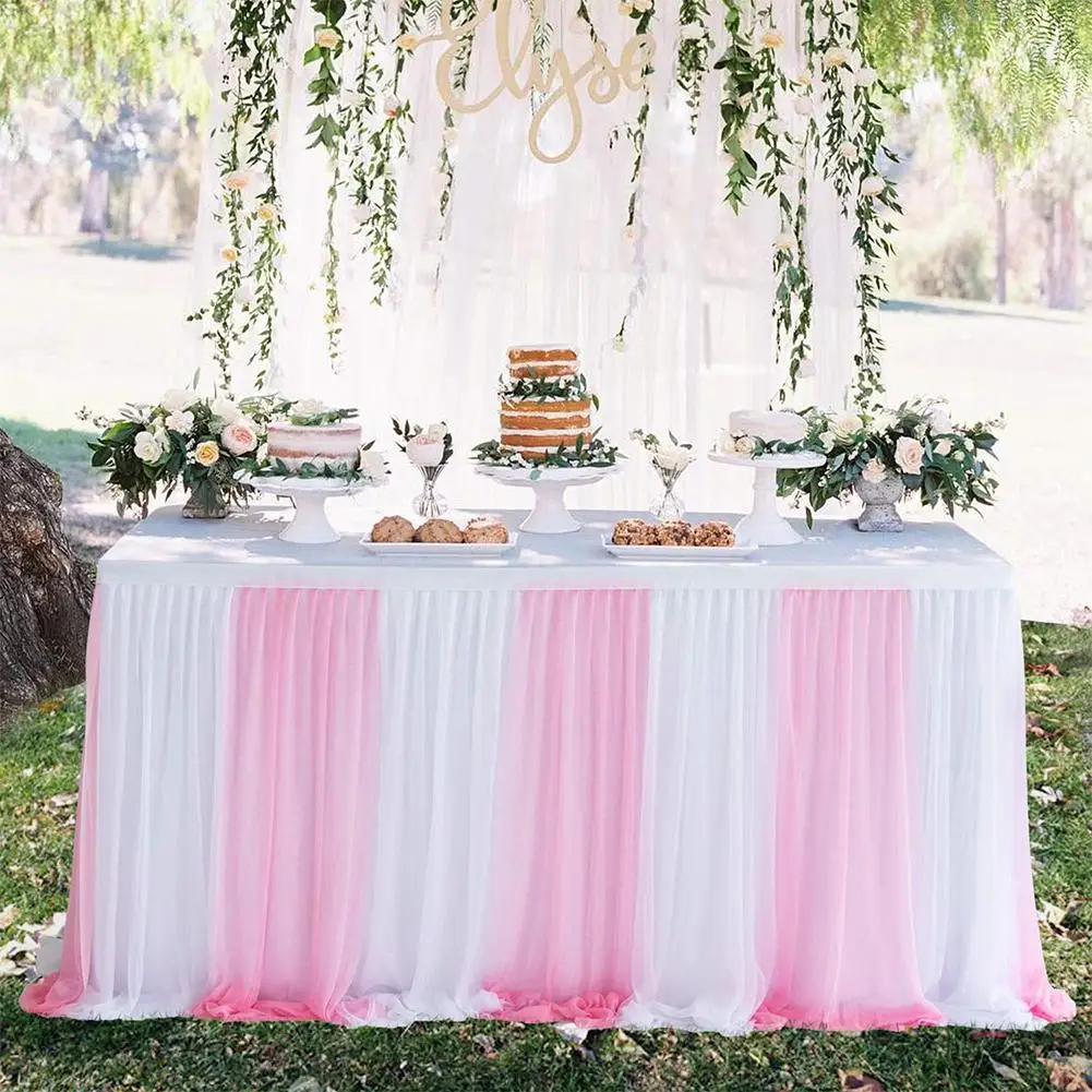 Stripe Style Table Skirt Cover Tableware Cloth Rectangle Table Baby Showers Birthday Party Wedding Decor Skirt Tablecloth