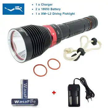 

2300LM Underwater Dive Flashlight 3-mode Led Diving Torch Hunting Lamp Waterproof Lantern with 18650 Battery+Charger for Hunting
