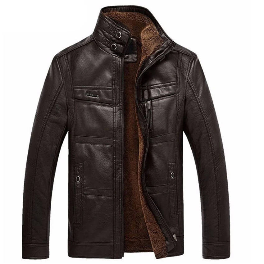 

Fashion Male Motorcycle/biker Leather Jacket Men's Bomber Jackets Thick Fleece Coats 2019 Autumn Winter Leather Coat Man 1178