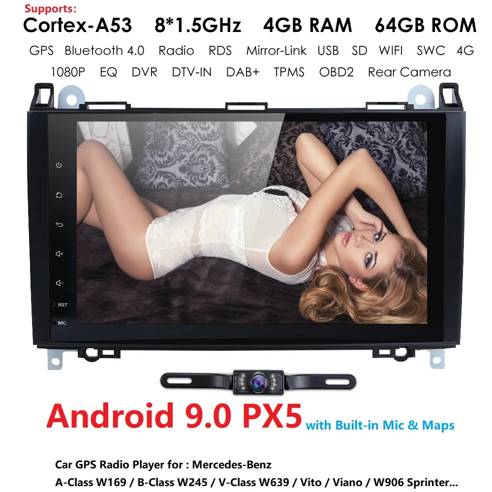 Best 2 din 9 #039; #039;PX5 Octa Core 4+64 NO DVD car radio Android 9.0 for For Mercedes Benz B200 Sprinter W209 W169 B200 A class W169 4G WIFI