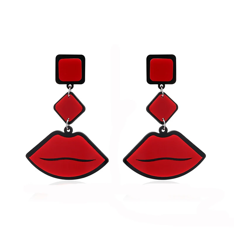 

NJ Sexy Cute Personality Red Lip Drop Earring For Woman Hot Girls Love Night Club Long Hanging Earrings For Gift Jewery