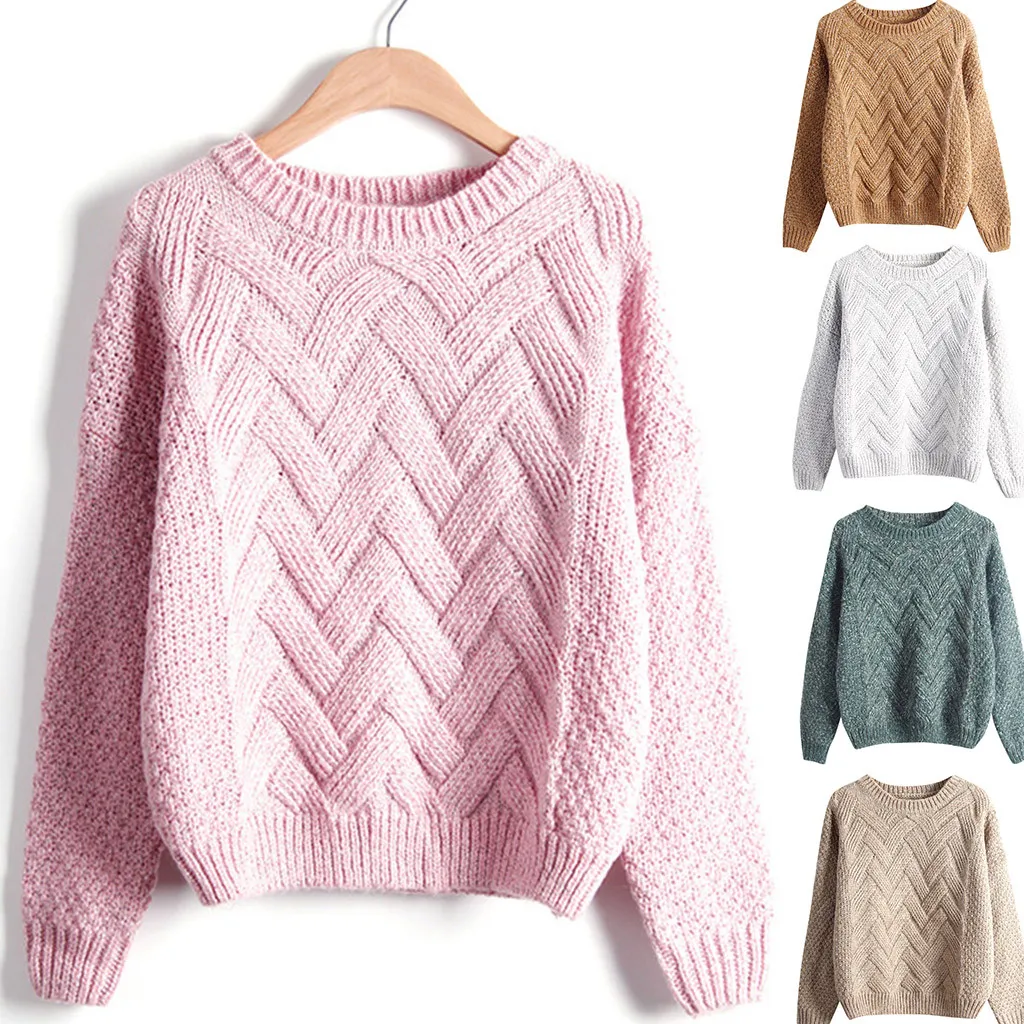 Sweater Women 2019 Autumn Winter New Solid Color Base Sweater Lady Long Sleeve Crochet Loose Knit Harajuku Slim Sweater A35