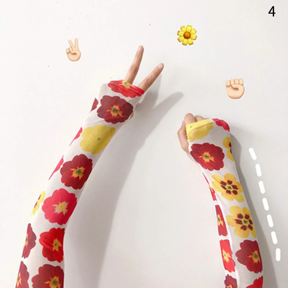 

Ice Silk Arm Warmers Sleeves Cover Cute Print Flower Striped Sunscreen Cycling Driving Long Gloves Summer Fashion Accessories