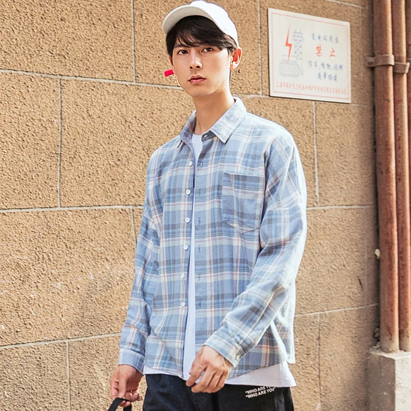 Микро рубашка для мужчин 2019 Осень Новый стиль оверсайз шаблон складной воротник кардиган с длинными рукавами верхняя одежда