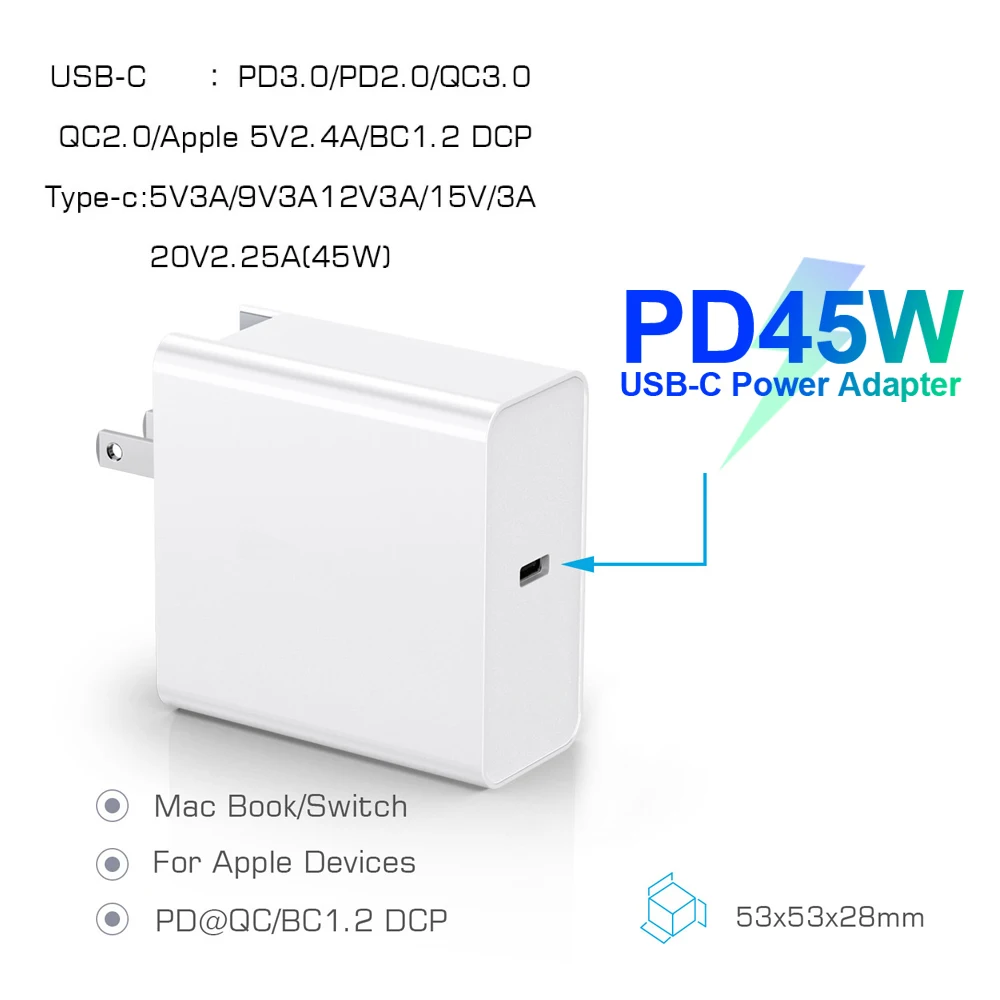 45 Вт PD адаптер питания USB-C Тип C зарядное устройство для телефона iphone ipad смартфон для Macbook Pro XIAO MI AIRBOOK HUAWEI ноутбук