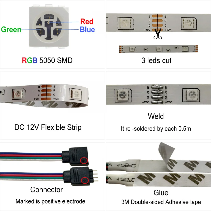 Светодиодная лента освещения Bluetooth RGB 5050 10 м 15 SMD гибкая Fita Tape Diode DC 12 В адаптер
