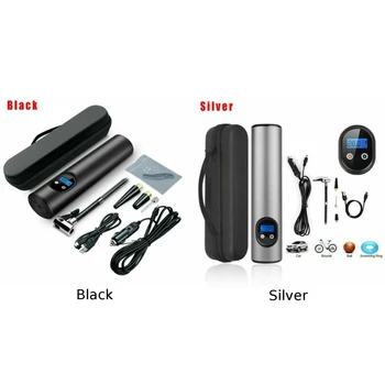 

Portable Car Air Pump Compressor Black Silver Mini Tyre Inflator Electric Tire Bike Motorcycle LED Light Wireless Practical Tool