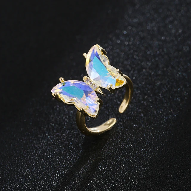 AMC Cute Butterfly Open Rings For Women Colorful Butterfly Adjustable Boho Animal Cuff Ring Jewelry Gifts For Women Kids Girls albumin-ring