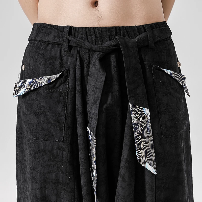 Men Hip Hop Baggy Cotton Harem Pants Linen Wide Leg Trousers Chinese Style Vintage Cross Pants Crotch Robe men pants