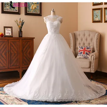 

Round Neck Lace Printed Crystal Bridal Wedding Dress