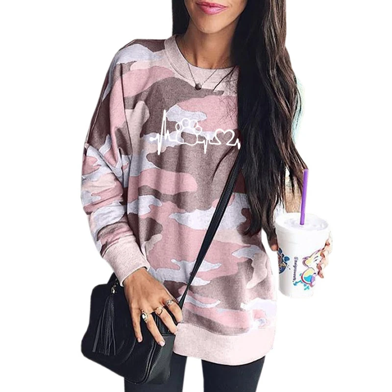 

Hoodies Hoodies For Women Dog Paw Letters Print Tops Sweatshirts Women Girls Clothings Pockets Loose Cropped Plus Size