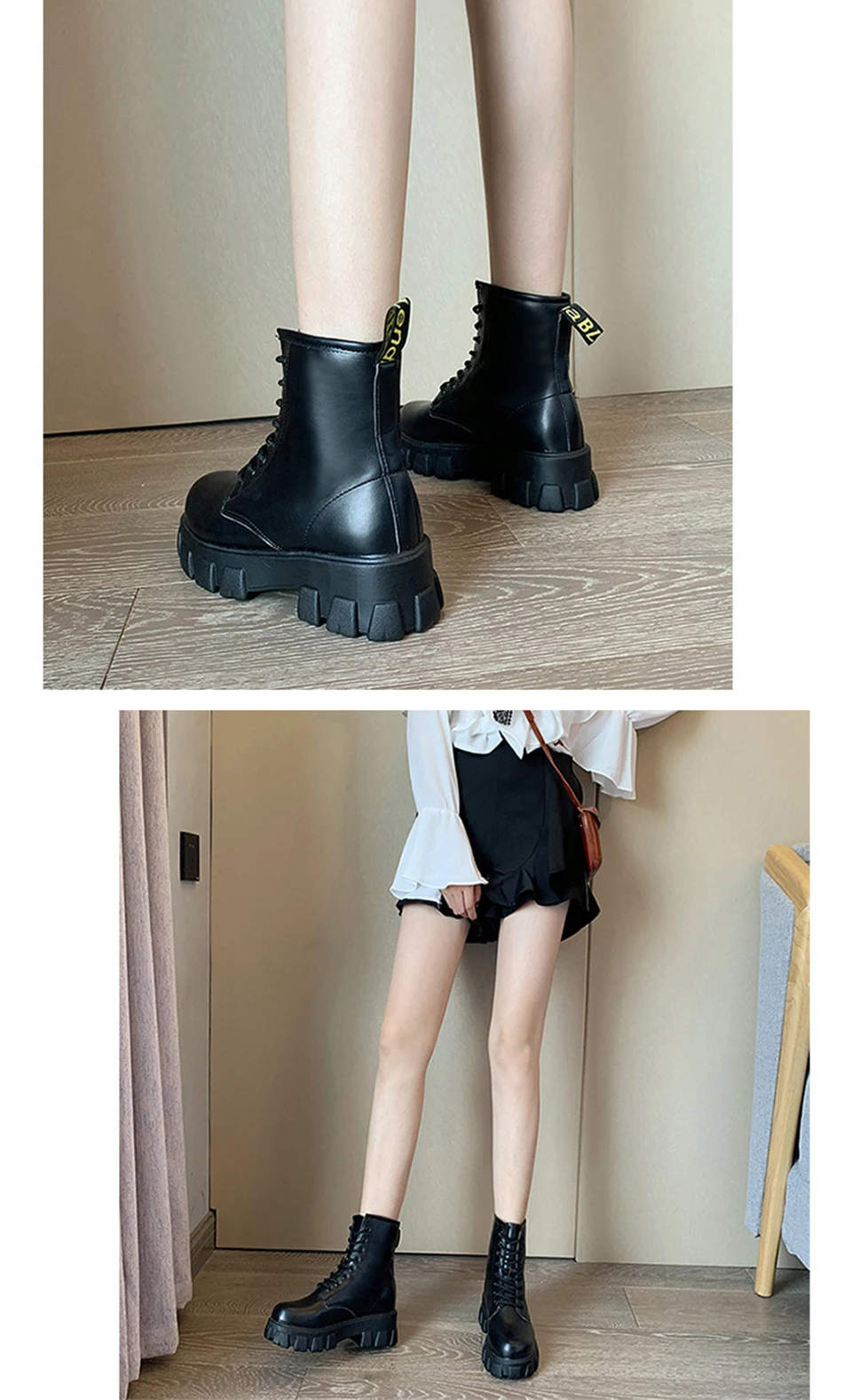 GRITION/женские ботинки; ботинки из искусственной кожи на танкетке в британском стиле; женские ботинки черного цвета, визуально увеличивающие рост; коллекция года; модная зимняя теплая обувь; размер 40