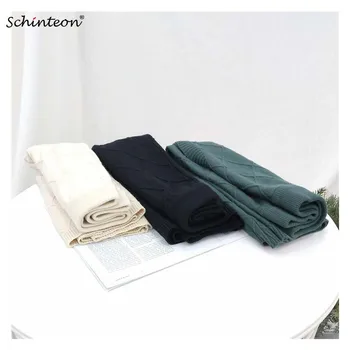 

Schinteon 2019 Autumn Winter Women Skirt Elastic Waist A-Line Solid Color Knitting Split Skirts High Quality