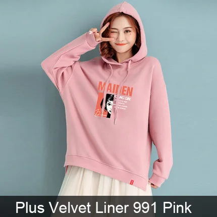 Winter 991 Pink Толстовки и кофты Пуловеры Для женщин Осень и Зима Свободная плюс бархатный толстая лайнер Толстовка Печать писем куртка 2 - Цвет: Winter 991 Pink
